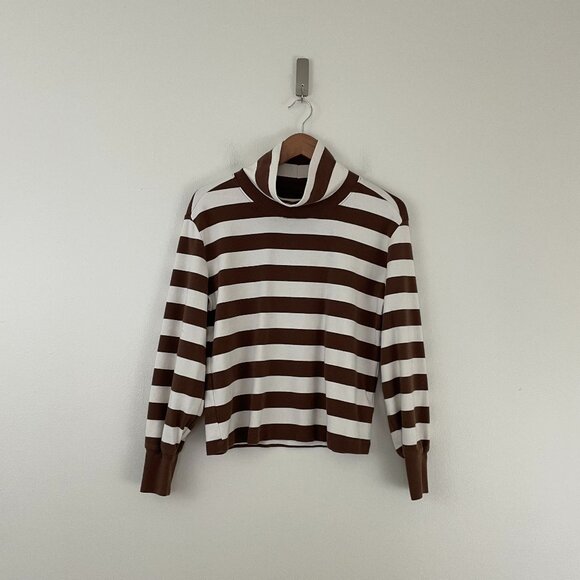 Anthropologie Tops - Anthropologie Maeve Classic Brown Stripe Turtleneck Tee Size Small